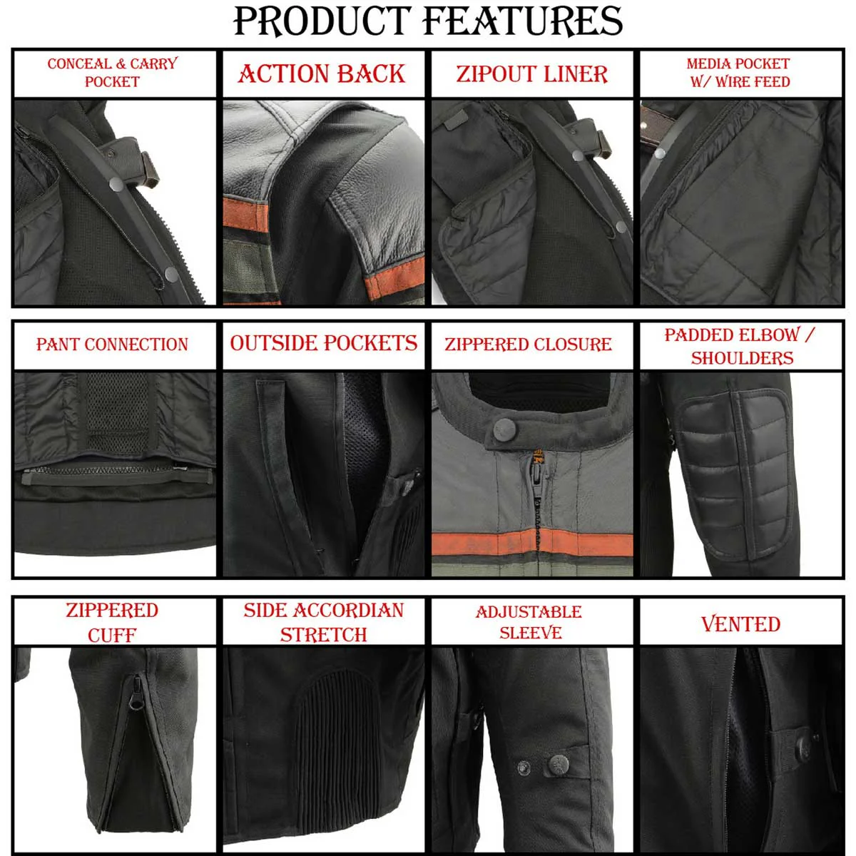 Milwaukee Leather MPM1751 Burnt Orange Leather and Textile Armored Motorcycle Jacket for Men - All Season - Image 2