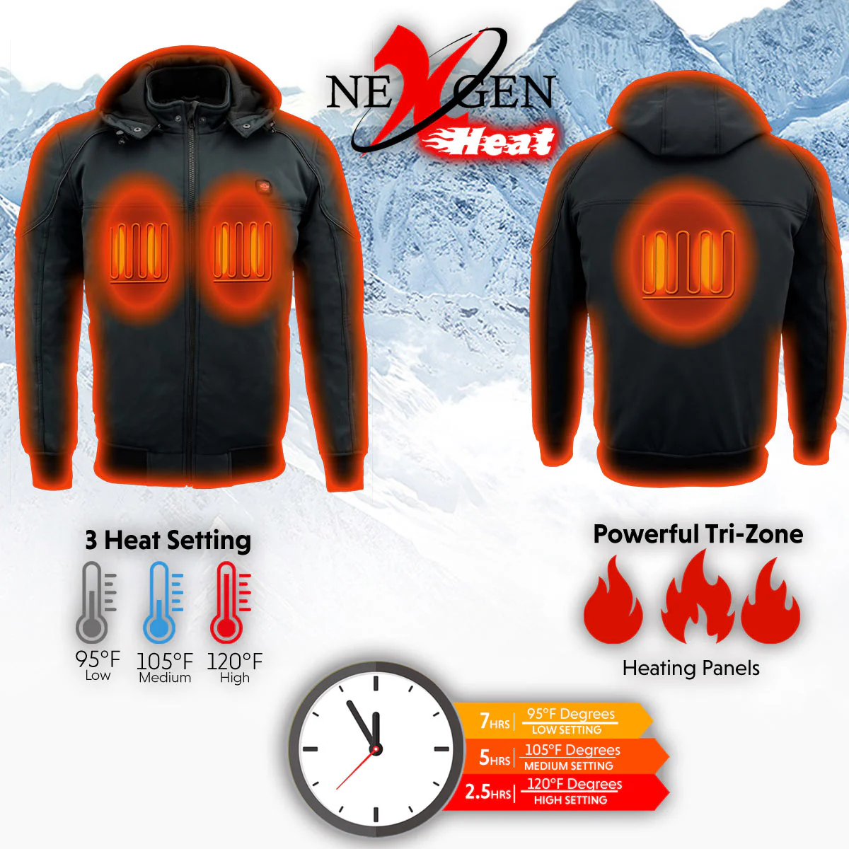 NexGen Heat Men’s Heated – Soft Shell Racing Style  Jacket, 7.4V, 3 Heat Levels, Night Visibility – Cold MPM1761SET - Image 2