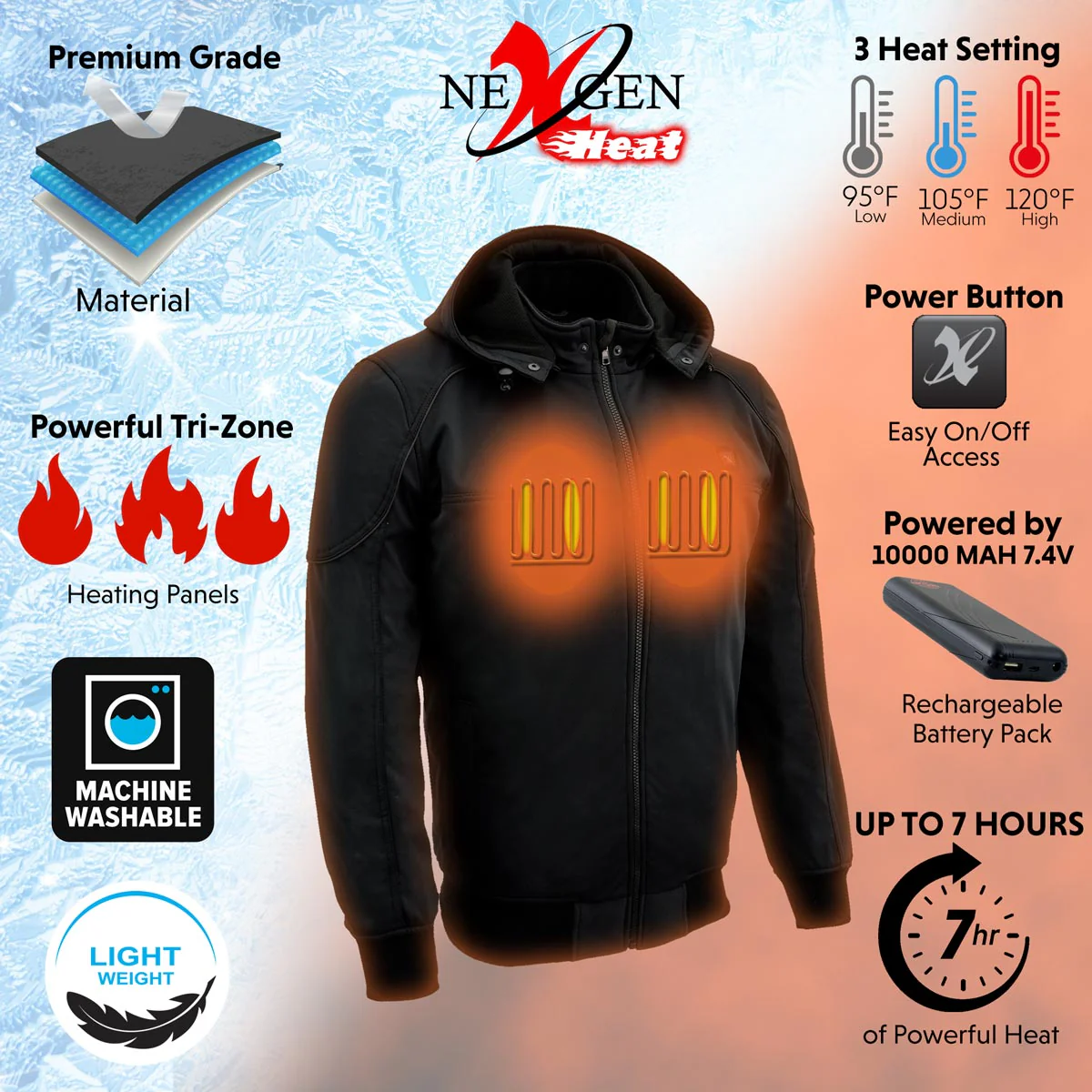NexGen Heat Men’s Heated – Soft Shell Racing Style  Jacket, 7.4V, 3 Heat Levels, Night Visibility – Cold MPM1761SET - Image 4