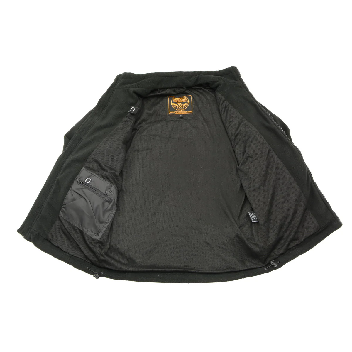 Milwaukee Leather MPM1784 Men's Black Micro Fleece Zipper Front Jacket with Reflective Stripes - Image 5