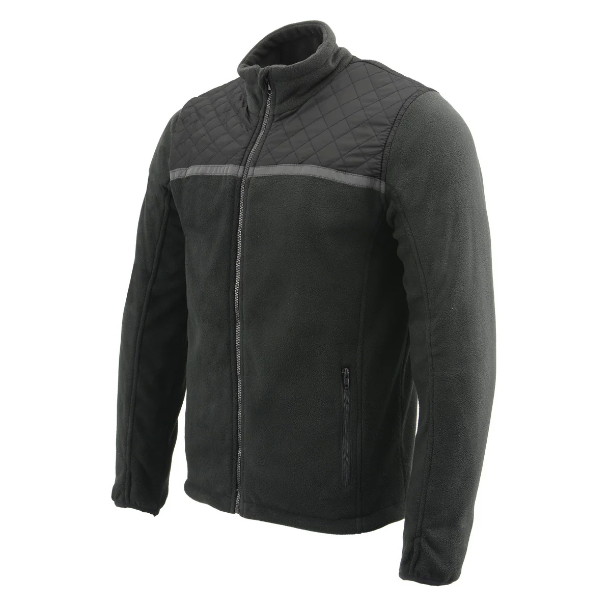 Milwaukee Leather MPM1784 Men's Black Micro Fleece Zipper Front Jacket with Reflective Stripes - Image 7