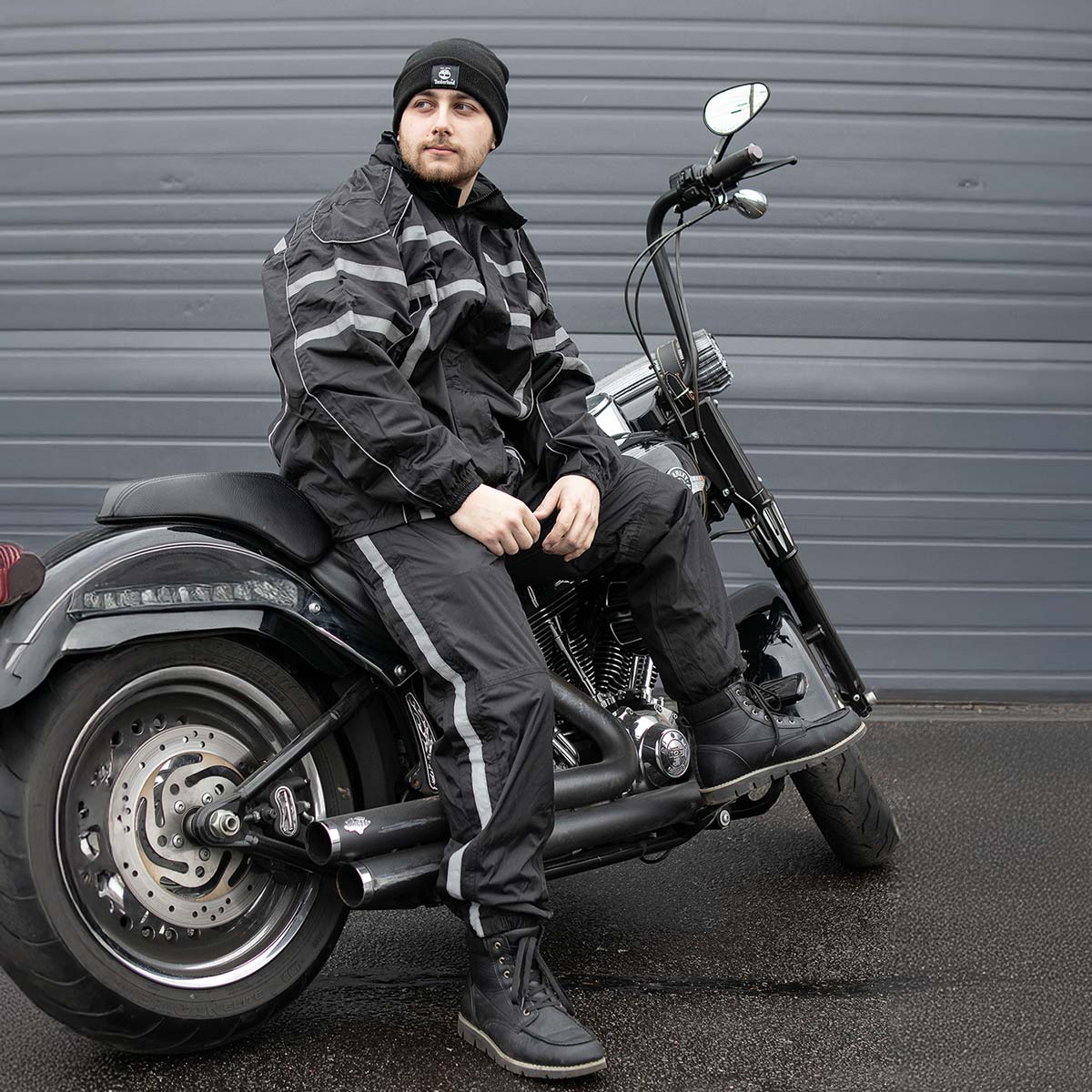 NexGen SH2331 Men's Black Water Resistant Rain Suit with Reflective Tape - Image 4