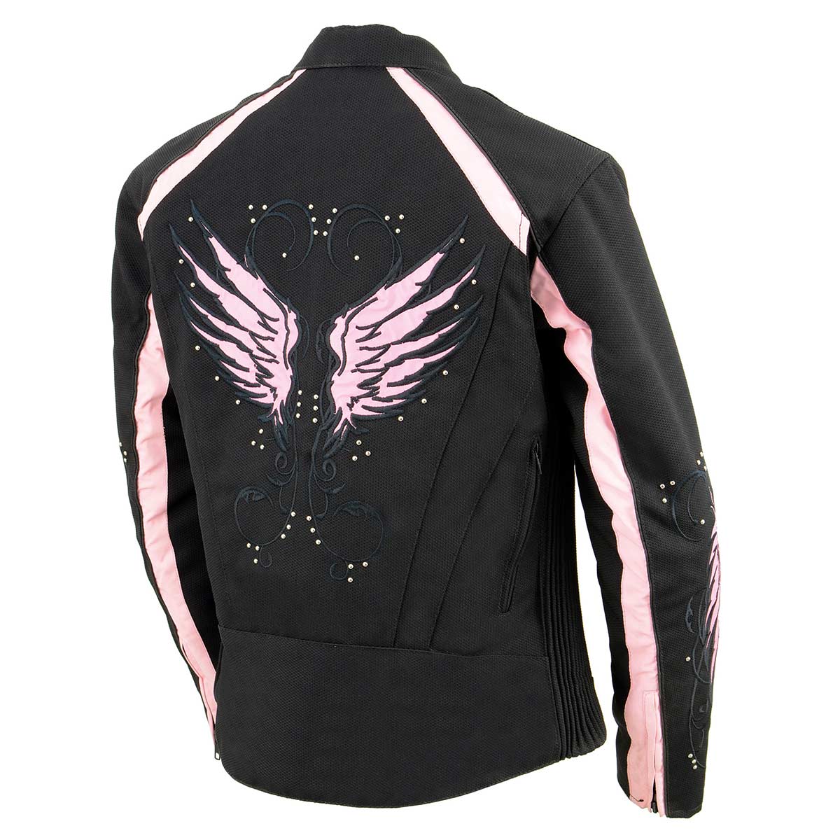 Milwaukee Leather SH1954 Women's Black and Pink Textile Jacket with Stud and Wings Detailing - Image 10