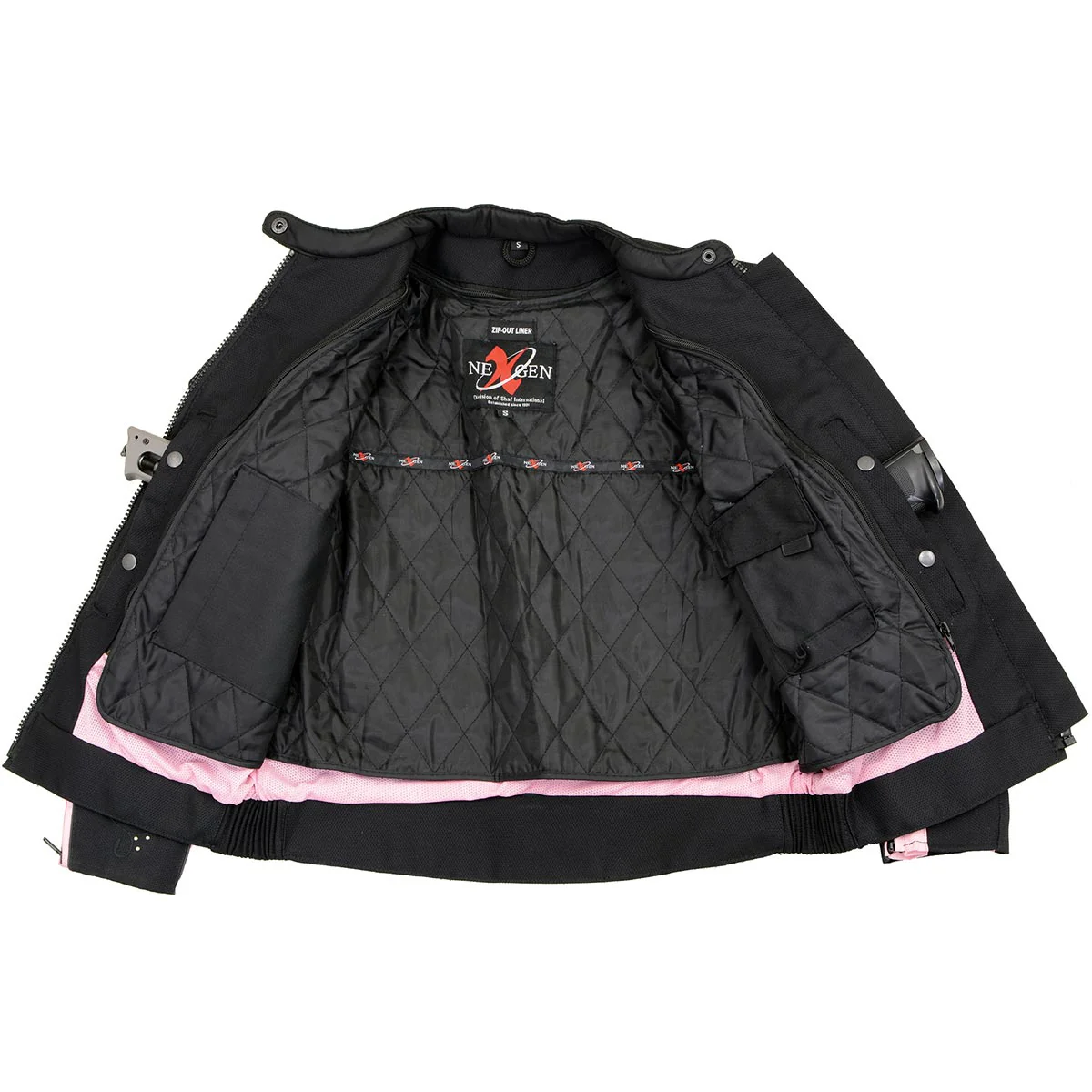 Milwaukee Leather SH1954 Women's Black and Pink Textile Jacket with Stud and Wings Detailing - Image 4