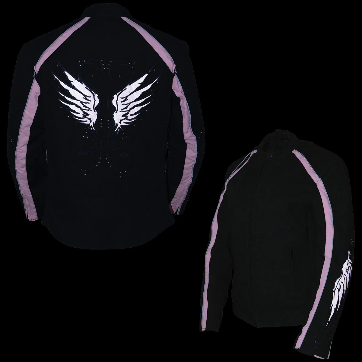Milwaukee Leather SH1954 Women's Black and Pink Textile Jacket with Stud and Wings Detailing - Image 5
