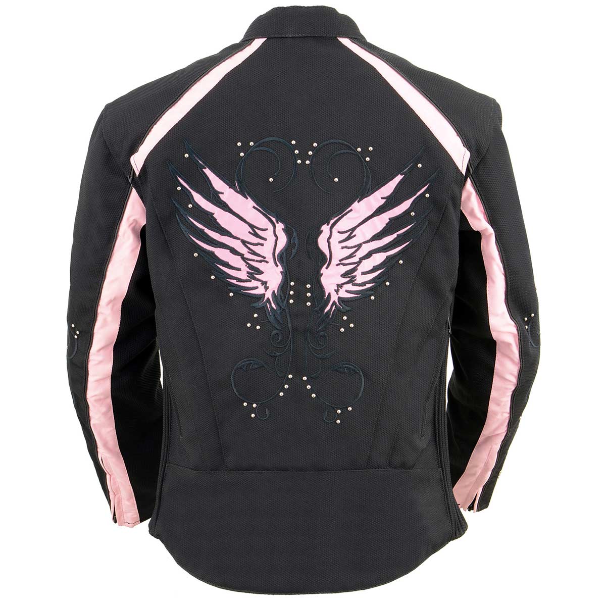 Milwaukee Leather SH1954 Women's Black and Pink Textile Jacket with Stud and Wings Detailing - Image 9