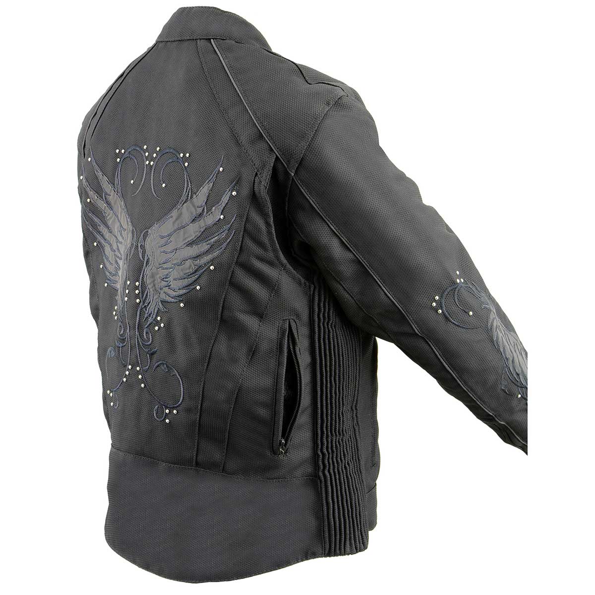 Milwaukee Leather SH1954 Women's Black Textile Jacket with Stud and Wings Detailing - Image 7