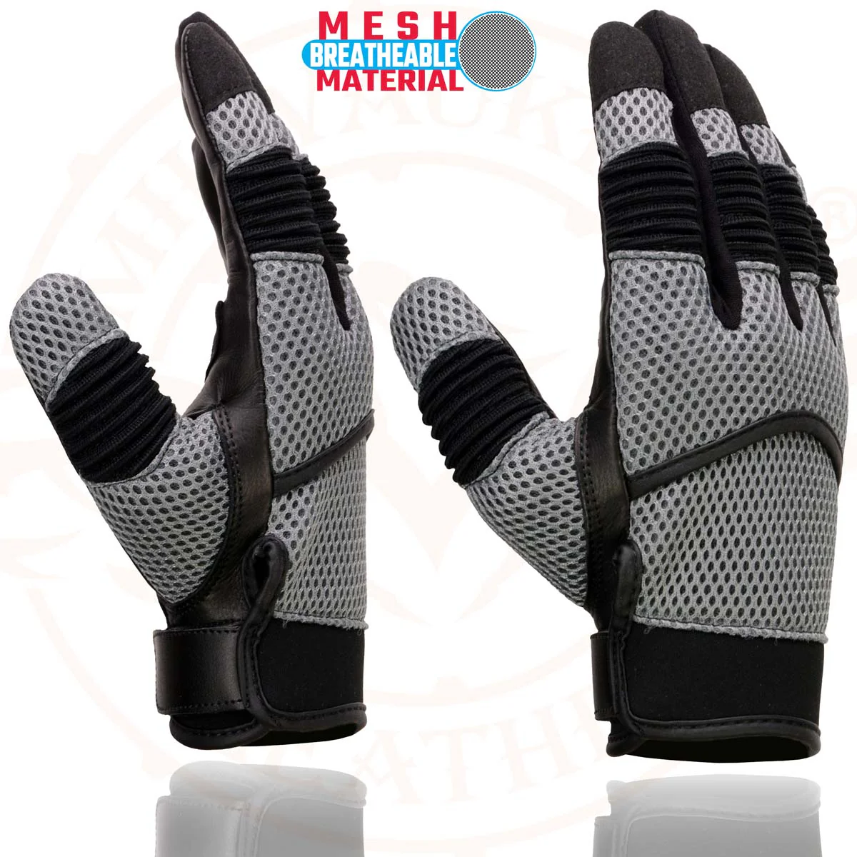 Milwaukee Leather SH791 Men's Black Leather and Grey Mesh Combo Racing Motorcycle Hand Gloves W/ Elasticized Fingers - Image 5
