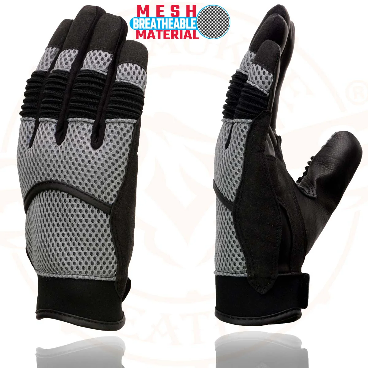 Milwaukee Leather SH791 Men's Black Leather and Grey Mesh Combo Racing Motorcycle Hand Gloves W/ Elasticized Fingers - Image 6