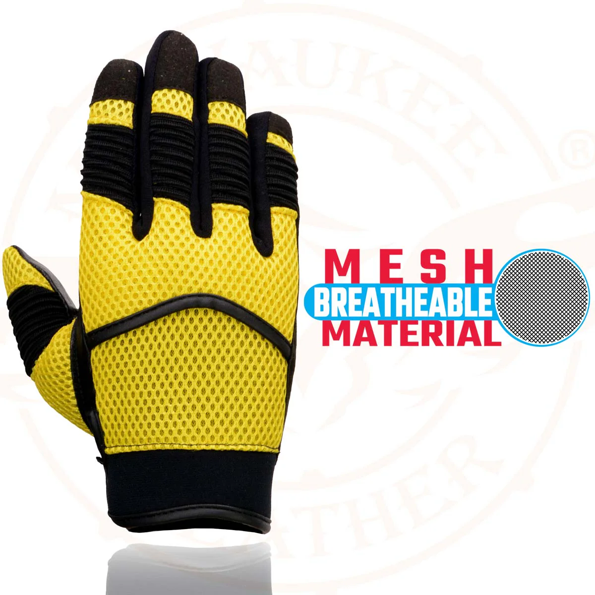 Milwaukee Leather SH791 Men's Black Leather and Yellow Mesh Combo Racing Motorcycle Hand Gloves W/ Elasticized Fingers - Image 2