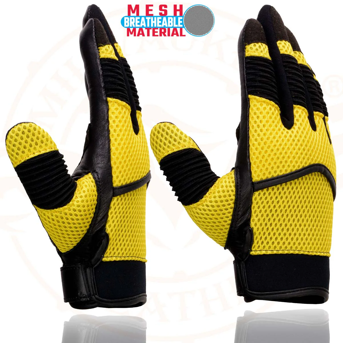 Milwaukee Leather SH791 Men's Black Leather and Yellow Mesh Combo Racing Motorcycle Hand Gloves W/ Elasticized Fingers - Image 5