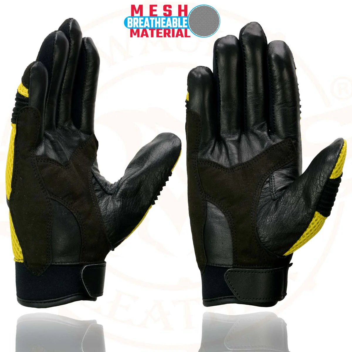 Milwaukee Leather SH791 Men's Black Leather and Yellow Mesh Combo Racing Motorcycle Hand Gloves W/ Elasticized Fingers - Image 7