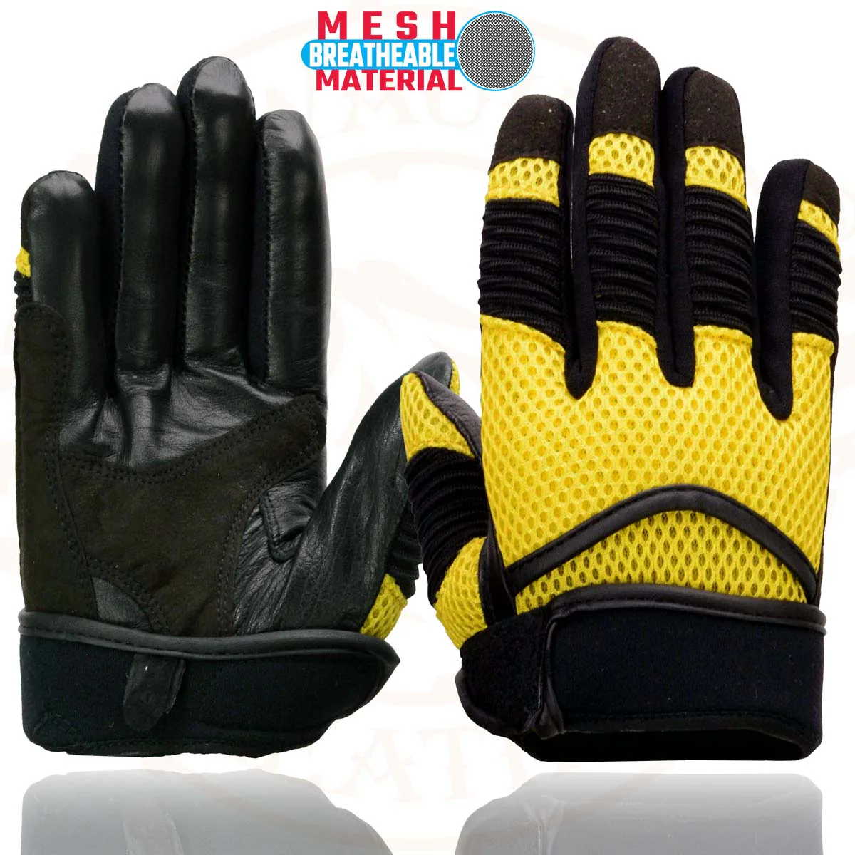 Milwaukee Leather SH791 Men's Black Leather and Yellow Mesh Combo Racing Motorcycle Hand Gloves W/ Elasticized Fingers - Image 8