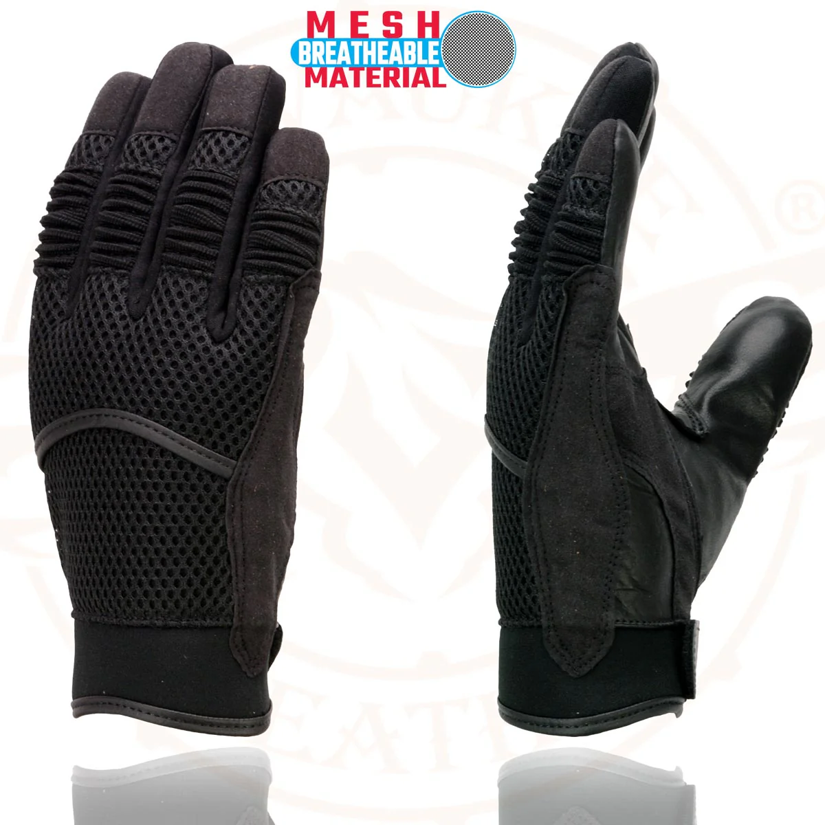 Milwaukee Leather SH791 Men's Black Leather and Black Mesh Combo Racing Motorcycle Hand Gloves W/ Elasticized Fingers - Image 6