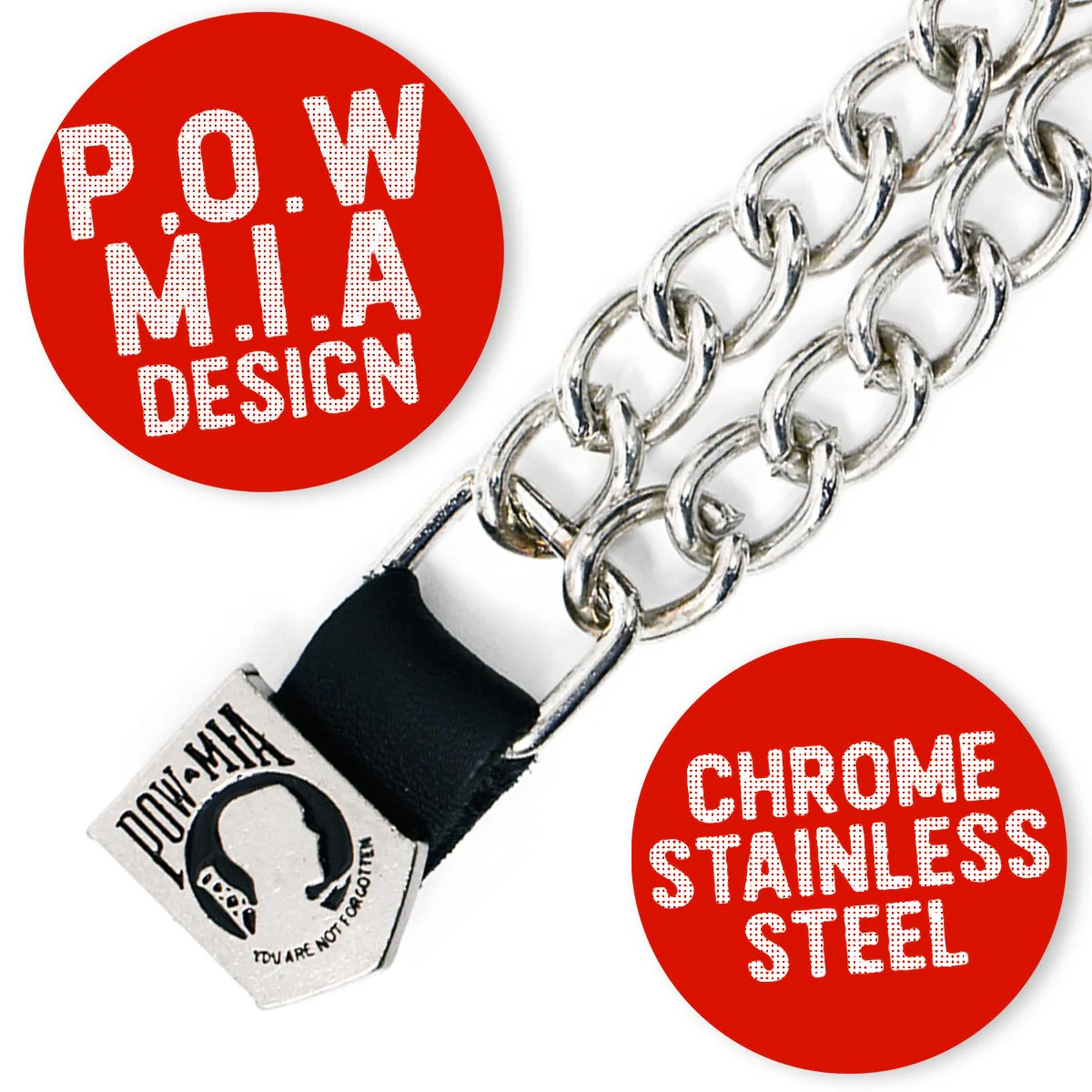 Milwaukee Leather POW/MIA Medallion Vest Extender - Double Chrome Chains Genuine Leather 6.5" Extension 4-PCS MLA6017SET - Image 4