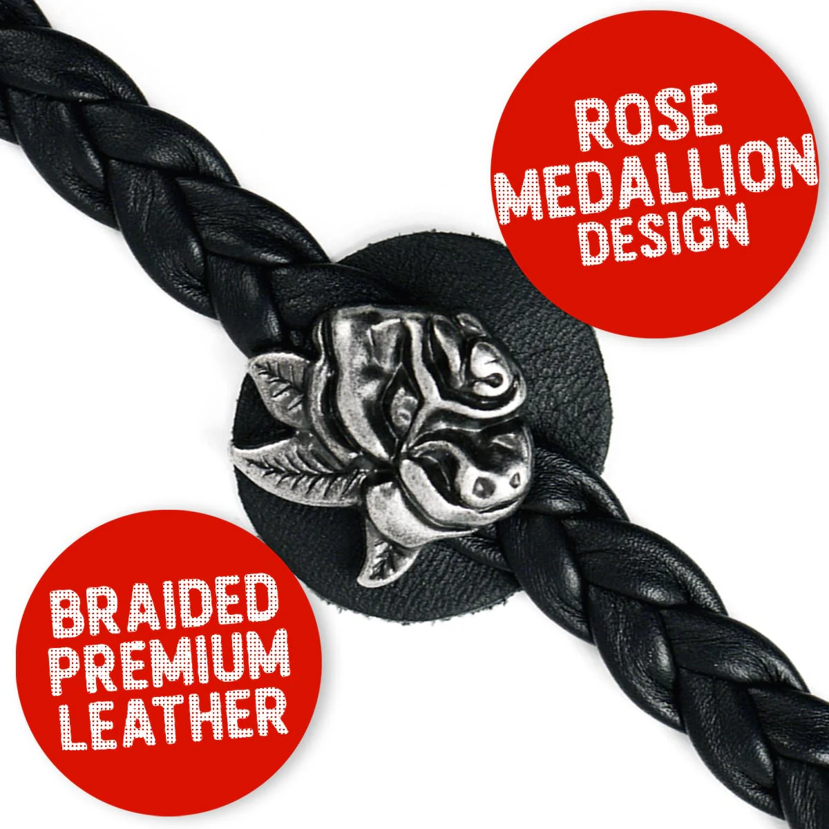 Milwaukee Leather Rose Medallion Vest Extender Genuine Leather Braided Strap 6.5" Extension 4-PCS MLA6065SET - Image 4