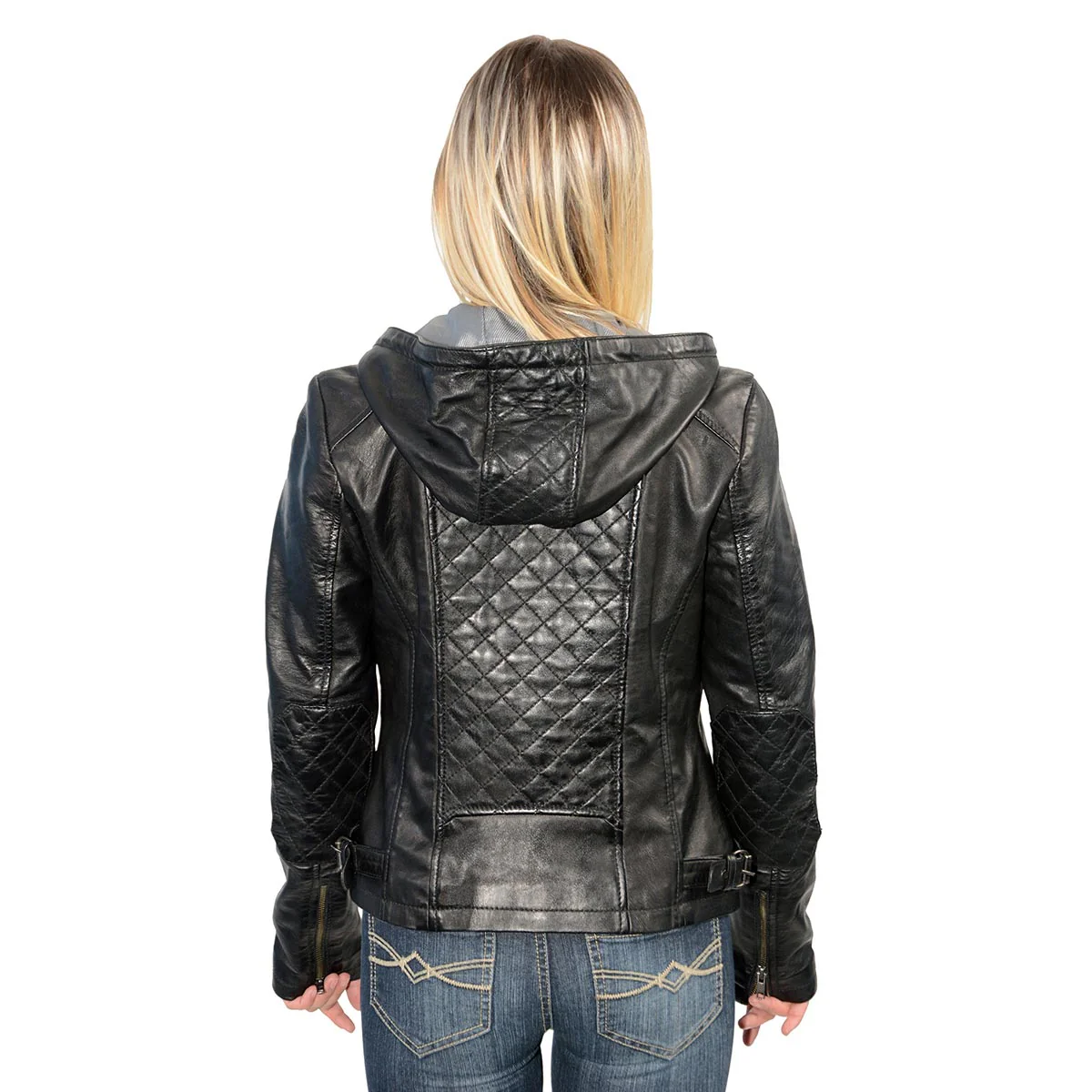 Milwaukee Leather SFL2810 Women's Black Scuba Style Fashion Leather Jacket with Drawstring and Hoodie - Image 2