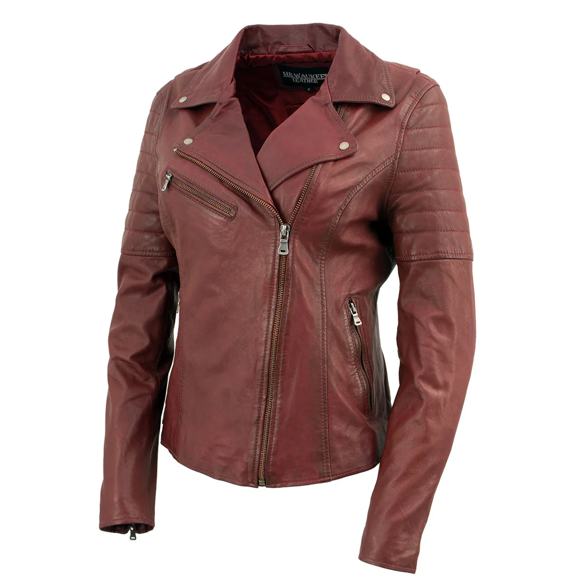Milwaukee Leather Red Vintage Motorcycle Inspired Vegan Tan Fashion Leather Jacket for Women SFL2812 - Image 7