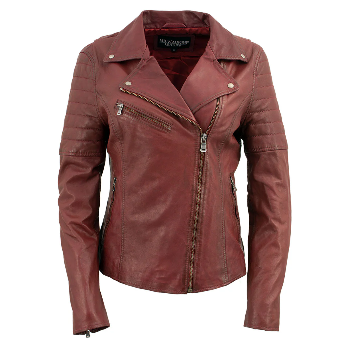 Milwaukee Leather Red Vintage Motorcycle Inspired Vegan Tan Fashion Leather Jacket for Women SFL2812 - Image 8