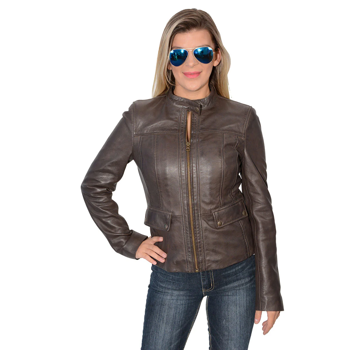 Milwaukee Leather SFL2825 Women's Snap Collar Brown Lambskin Leather Jacket - Image 5