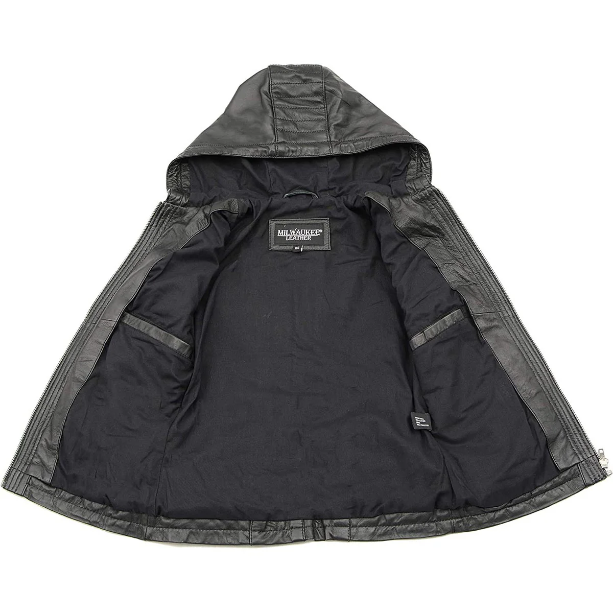 Milwaukee Leather SFL3554 Women's Black Scuba Style Zippered Front Motorcycle Fashion Leather Jacket with Hoodie - Image 2