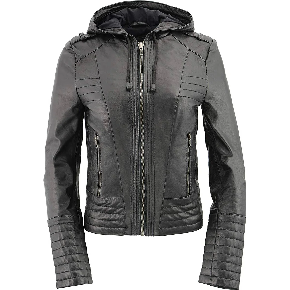 Milwaukee Leather SFL3554 Women's Black Scuba Style Zippered Front Motorcycle Fashion Leather Jacket with Hoodie - Image 4