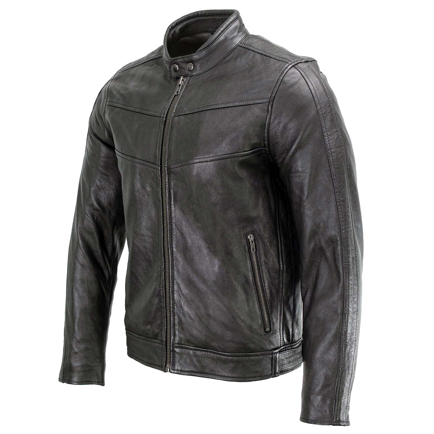 Milwaukee Leather Men's Black Cafe Racer Leather Jacket with Snap Button Collar SFM1835 - Image 5