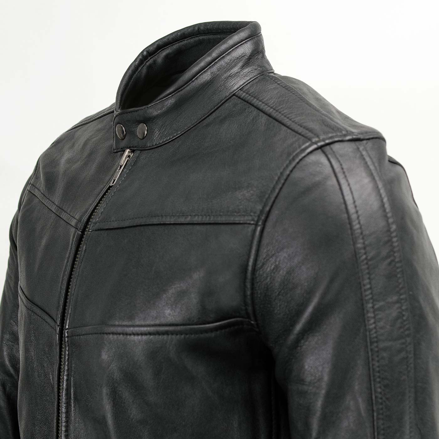 Milwaukee Leather Men's Black Cafe Racer Leather Jacket with Snap Button Collar SFM1835 - Image 6