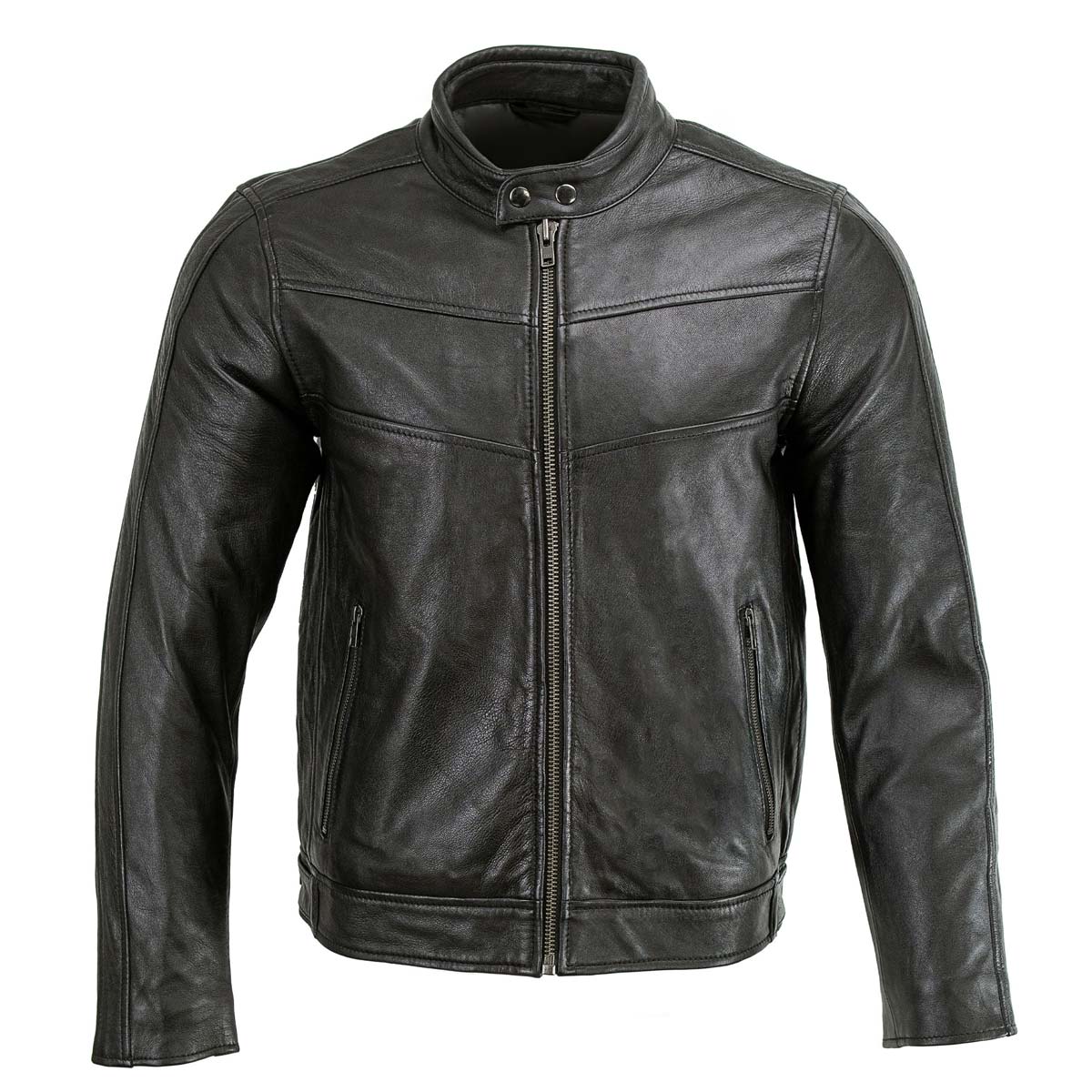 Milwaukee Leather Men's Black Cafe Racer Leather Jacket with Snap Button Collar SFM1835 - Image 8