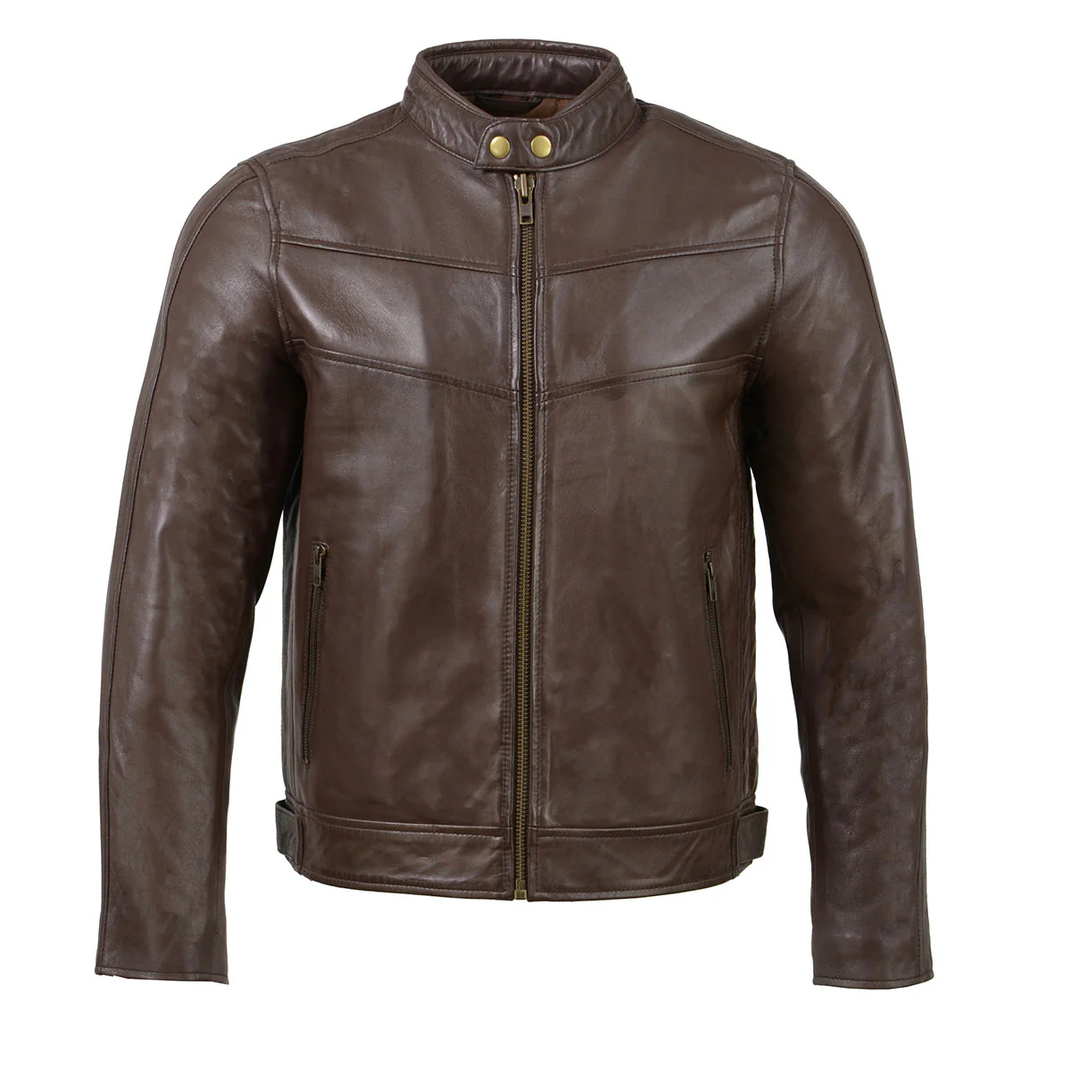 Milwaukee Leather SFM1835 Men's Brown ‘Cafe Racer’ Leather Jacket with Snap Button Collar - Image 7