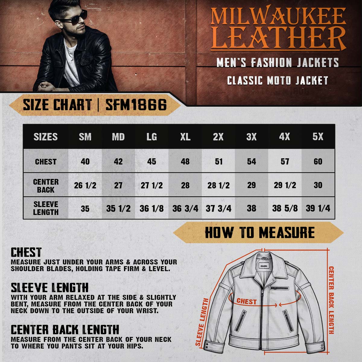 Milwaukee Leather SFM1866 Men's Classic Black Premium Leather Motorcycle Style Jacket with Zipper Front - Image 3