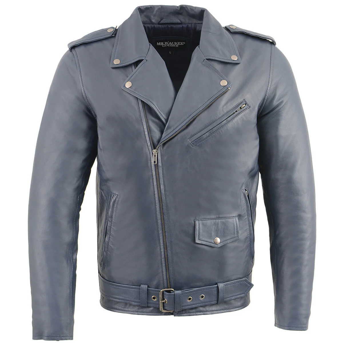 Milwaukee Leather SFM1890 Men's Blue Leather Classic Moto Leather Jacket - Image 12