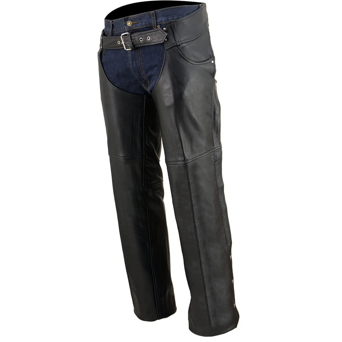 Milwaukee Leather Chaps for Men's Black Premium Leather- Classic Jean Style Pockets Motorcycle Riders Chap - SH1101 - Image 5