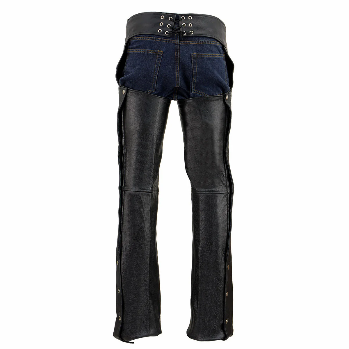 Milwaukee Leather Chaps for Men's Black Premium Leather - Classic Jean Style Pockets Motorcycle Chap - SH1101TALL - Image 2