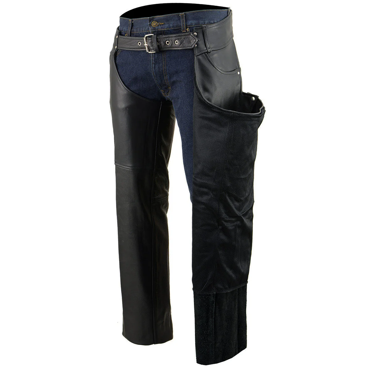 Milwaukee Leather Chaps for Men's Black Premium Leather - Classic Jean Style Pockets Motorcycle Chap - SH1101TALL - Image 4