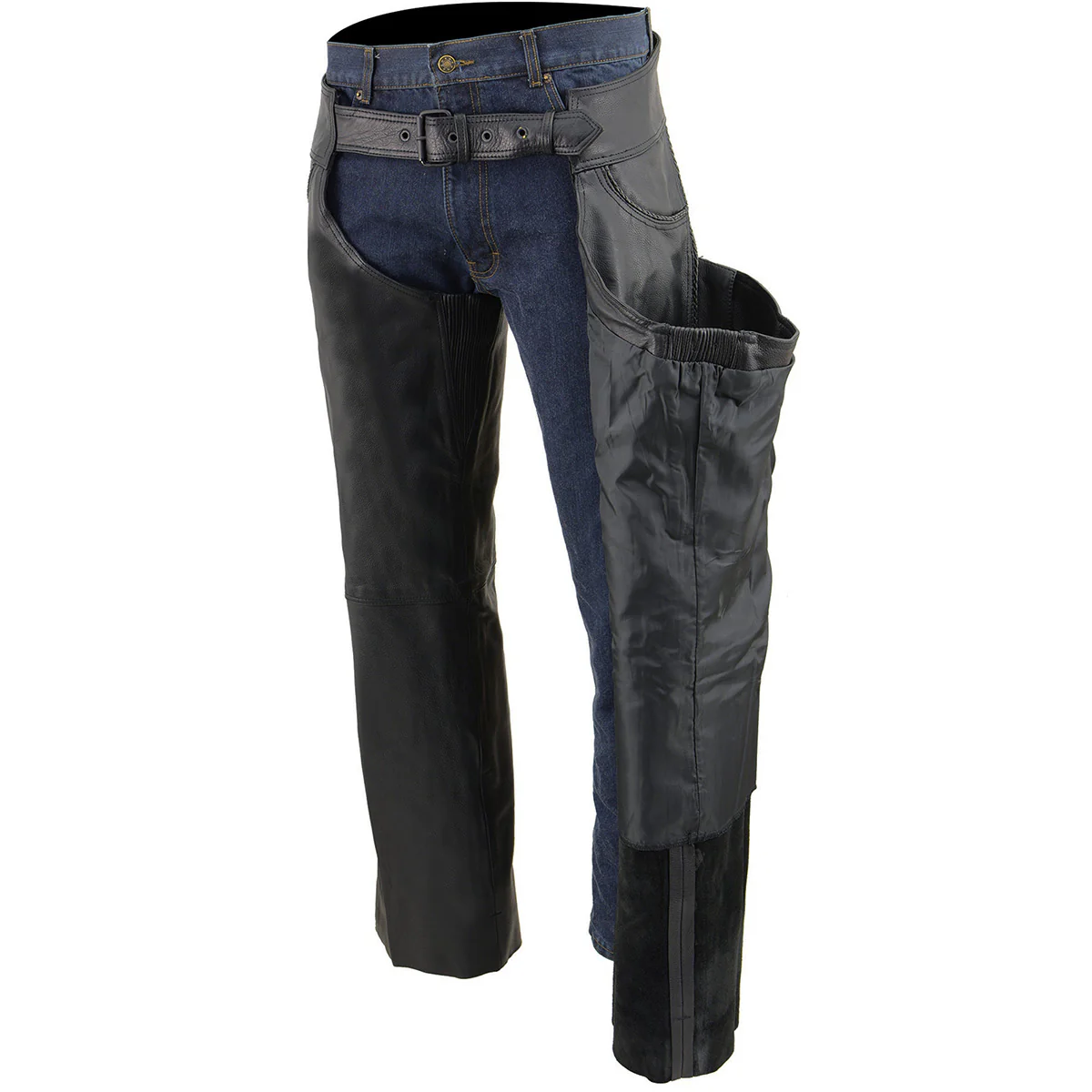 Milwaukee Leather SH1125 Men's Black Braided Leather Jean Style Chaps - Image 2