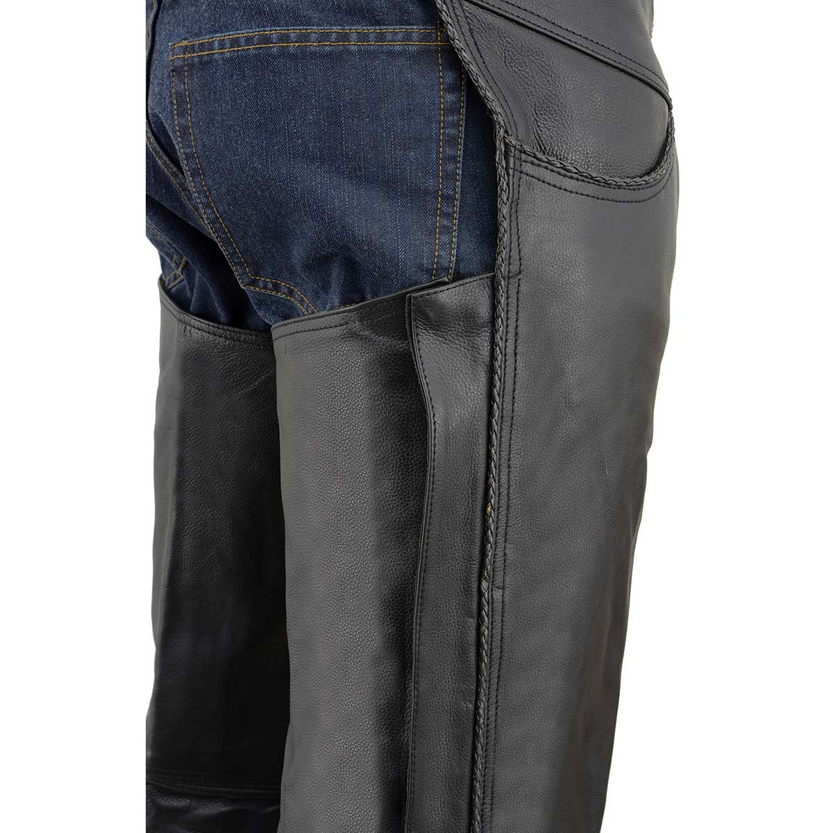 Milwaukee Leather SH1125 Men's Black Braided Leather Jean Style Chaps - Image 4