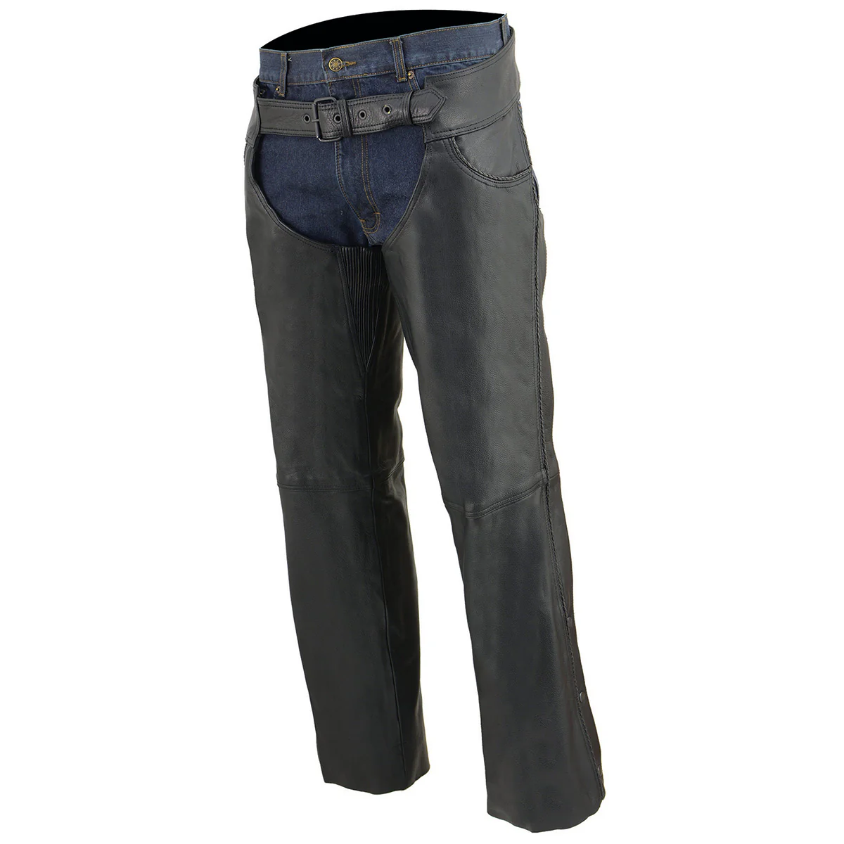 Milwaukee Leather SH1125 Men's Black Braided Leather Jean Style Chaps - Image 5