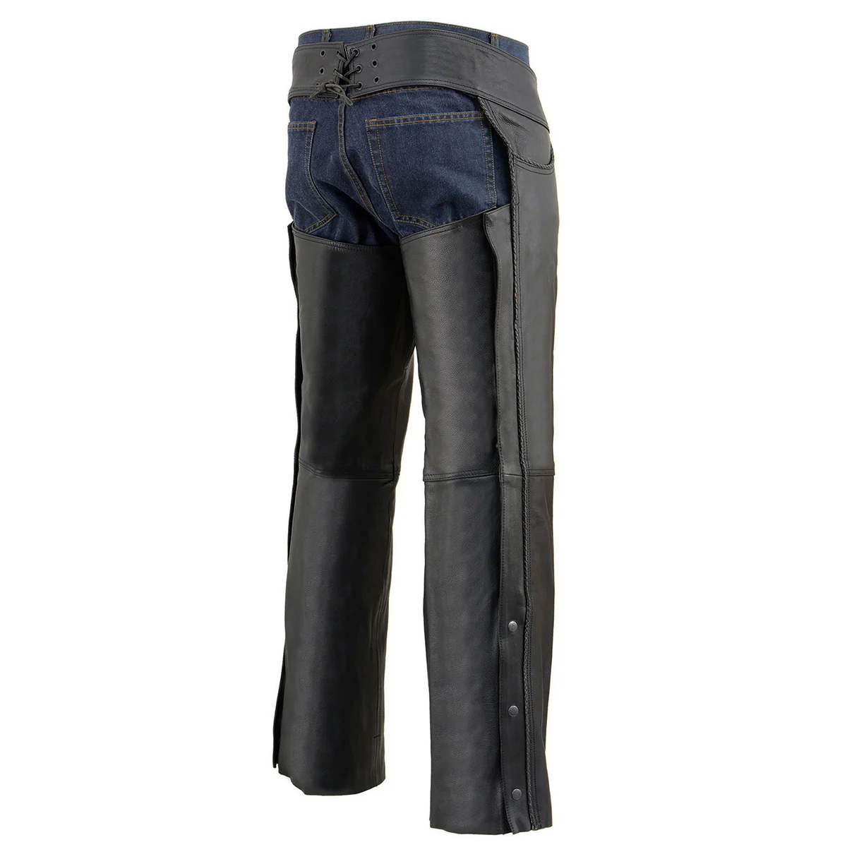 Milwaukee Leather SH1125 Men's Black Braided Leather Jean Style Chaps - Image 7
