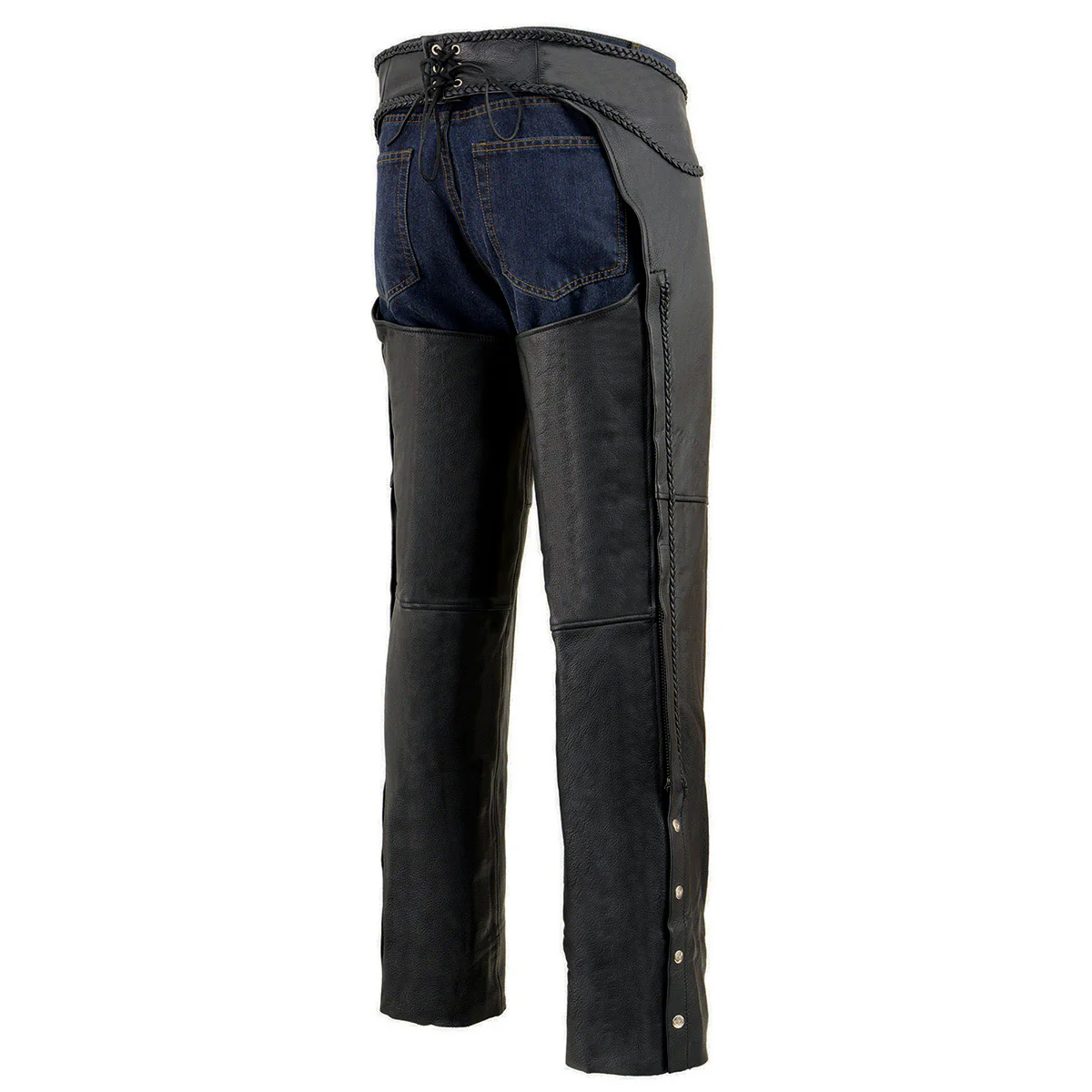 Milwaukee Leather SH1135 Men's 'Braided' Black Classic Leather Motorcycle Chaps - Image 2