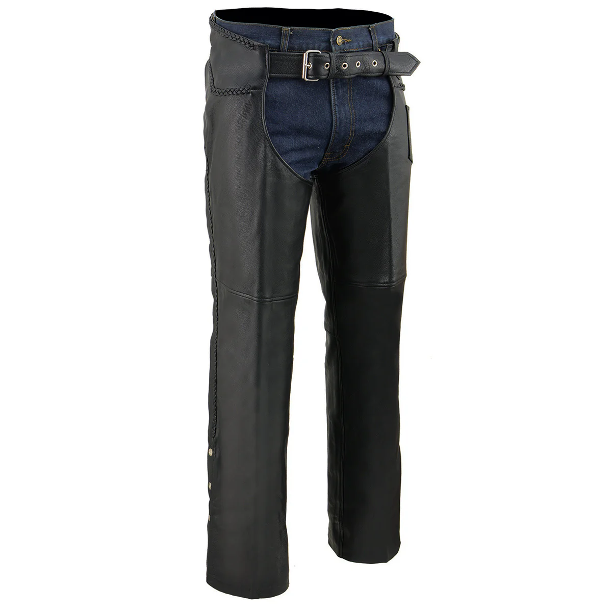 Milwaukee Leather SH1135 Men's 'Braided' Black Classic Leather Motorcycle Chaps - Image 4