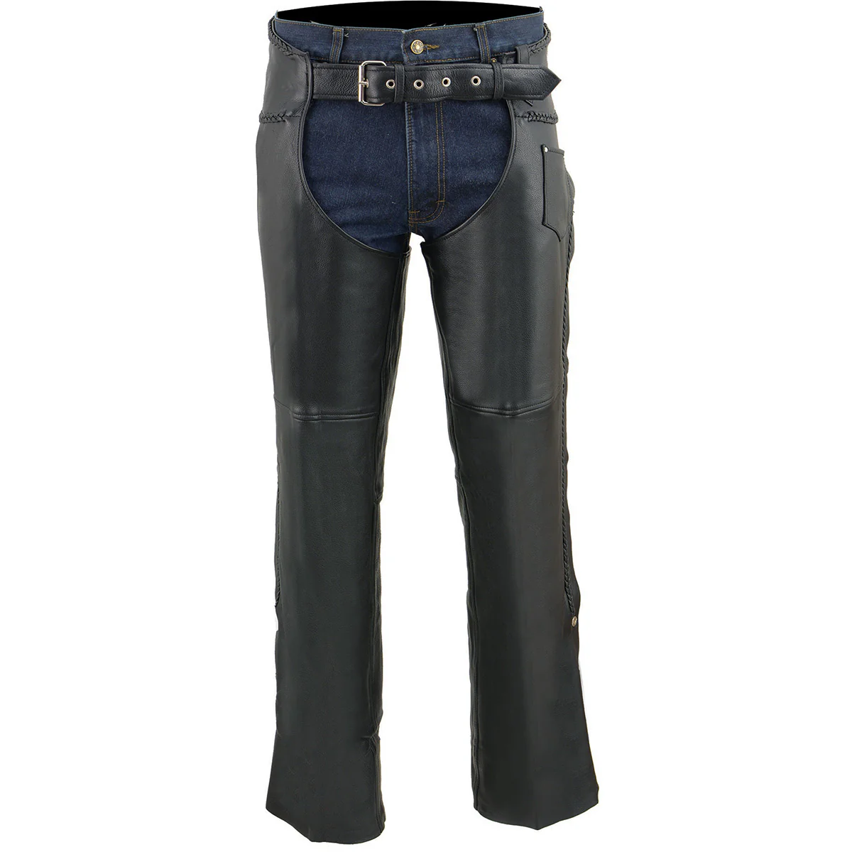 Milwaukee Leather SH1135 Men's 'Braided' Black Classic Leather Motorcycle Chaps - Image 5