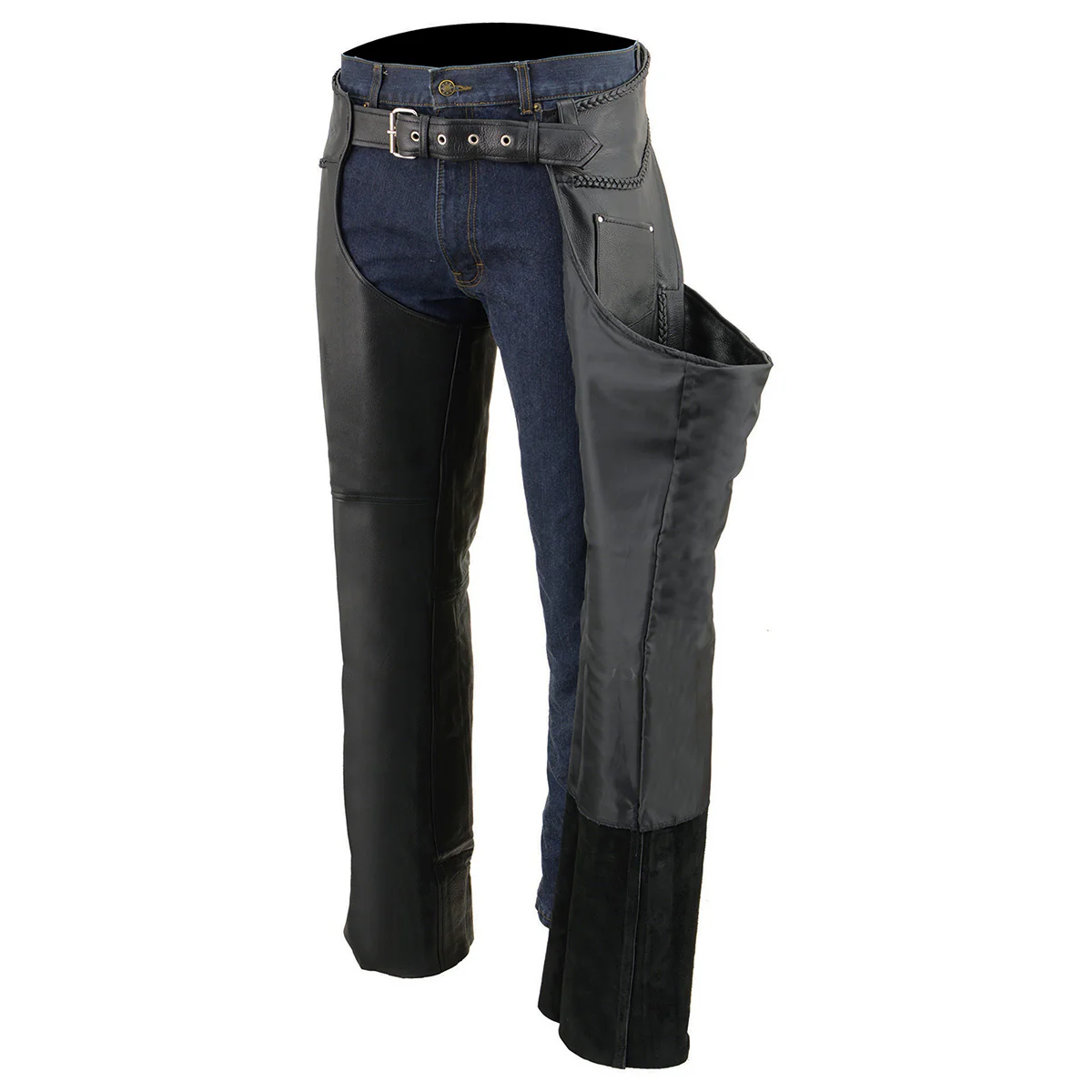 Milwaukee Leather SH1135 Men's 'Braided' Black Classic Leather Motorcycle Chaps - Image 6