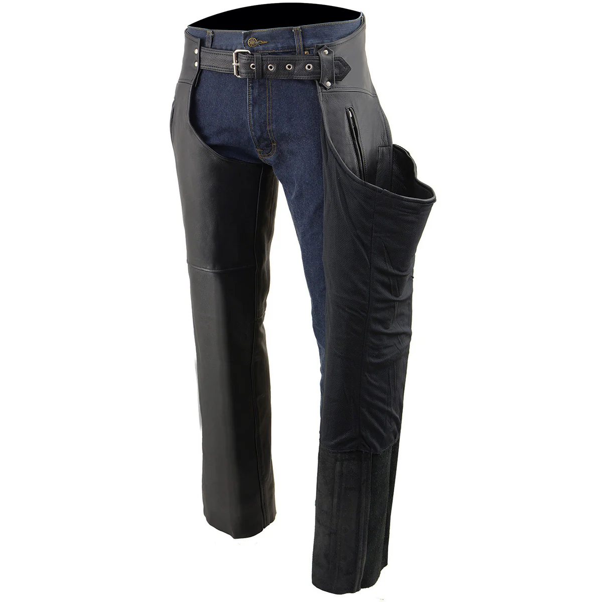 Milwaukee Leather Chaps for Men's Black Prime Leather Zipped Thigh Pocket-Mesh Lined Motorcycle Rider Chap-SH1190 - Image 4