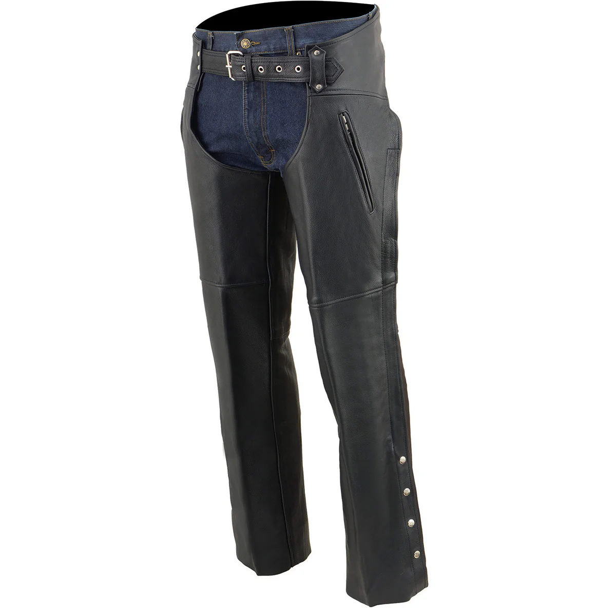 Milwaukee Leather Chaps for Men's Black Prime Leather Zipped Thigh Pocket-Mesh Lined Motorcycle Rider Chap-SH1190 - Image 5