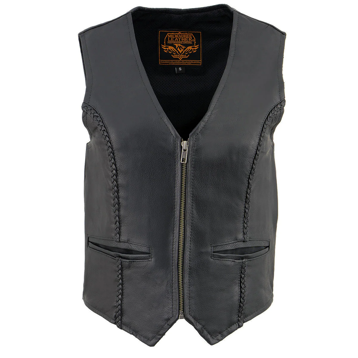 Milwaukee Leather SH1246 Women's Classic Black Leather Zipper Front Vest - Image 7