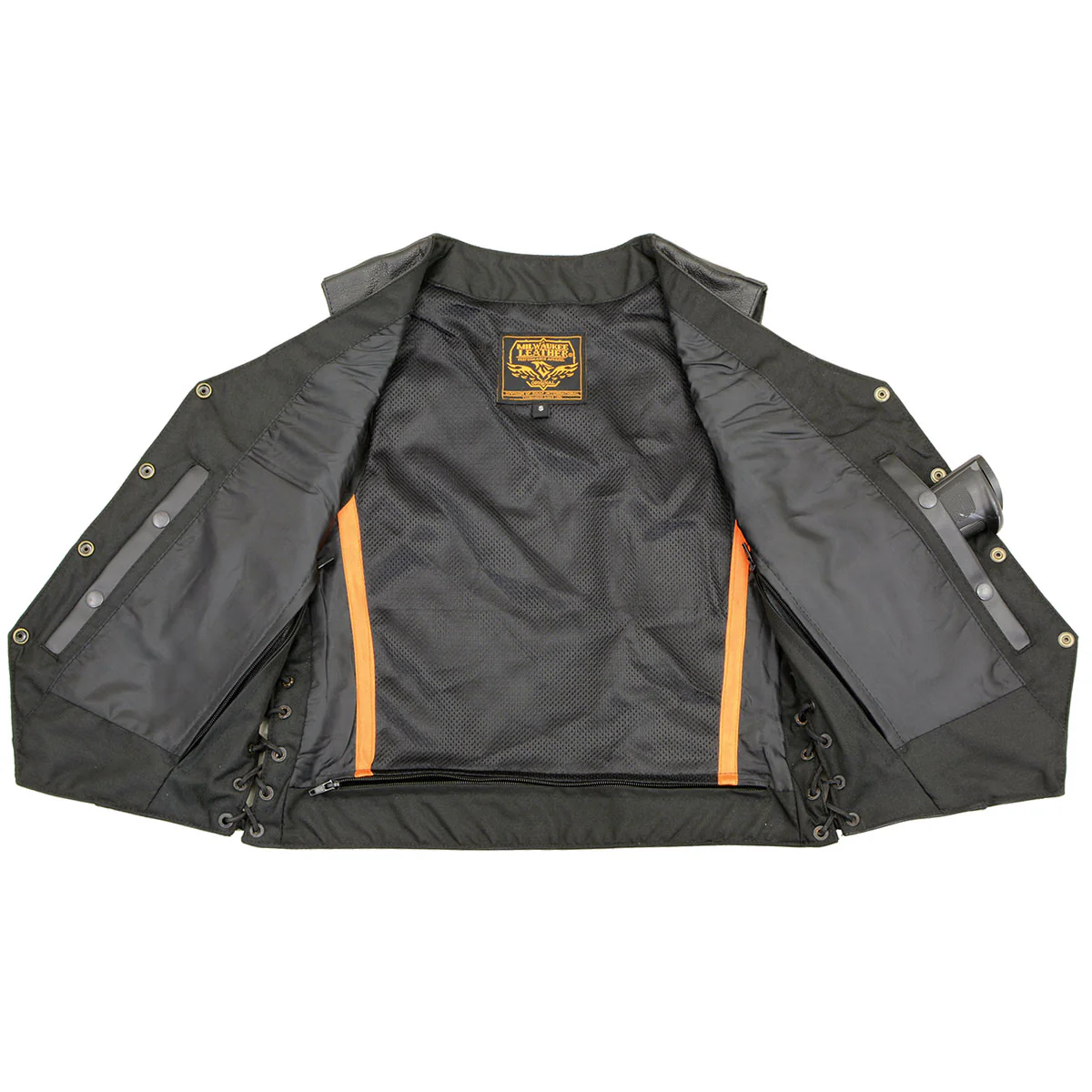 Milwaukee Leather SH1292 Women's Black Leather Side Lace 6 Pocket Motorcycle Rider Vest- Antique Color Snap Closure - Image 5