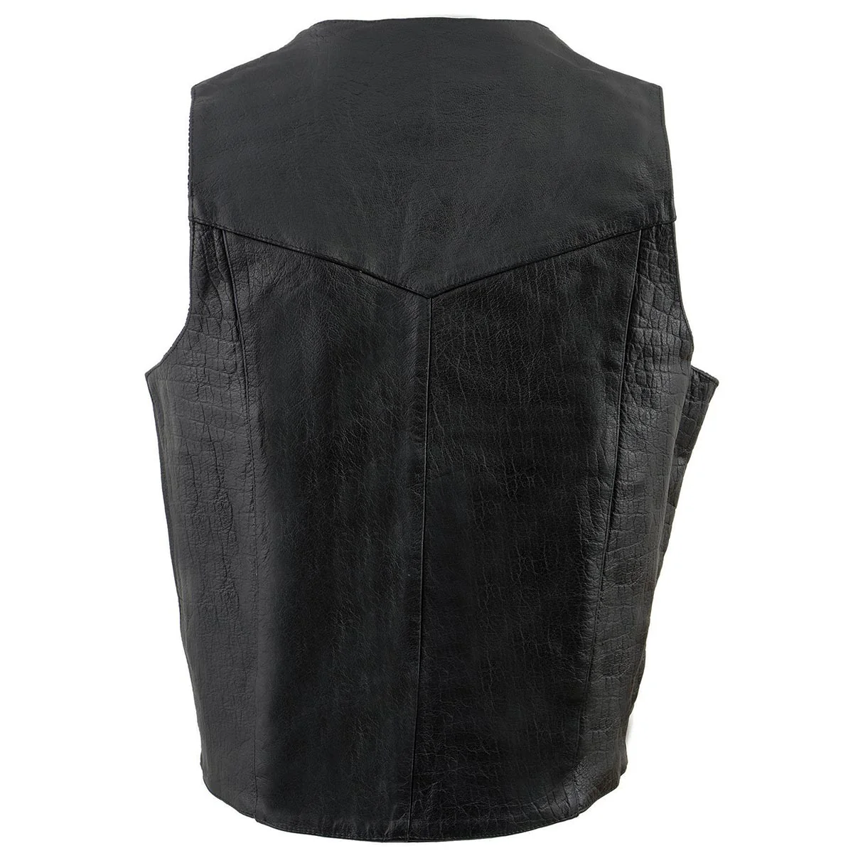 Milwaukee Leather SH1310Tall Men's Black Leather Classic V-Neck Motorcycle Rider Vest w/ Snap Button Closure - Image 2