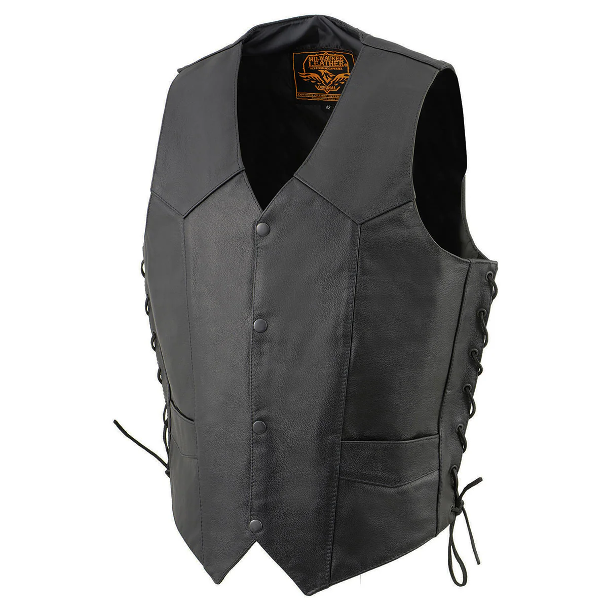 Milwaukee Leather SH131578 Men's Black Leather Classic V-Neck Motorcycle Leather Vest w/ Side Lace - Image 12