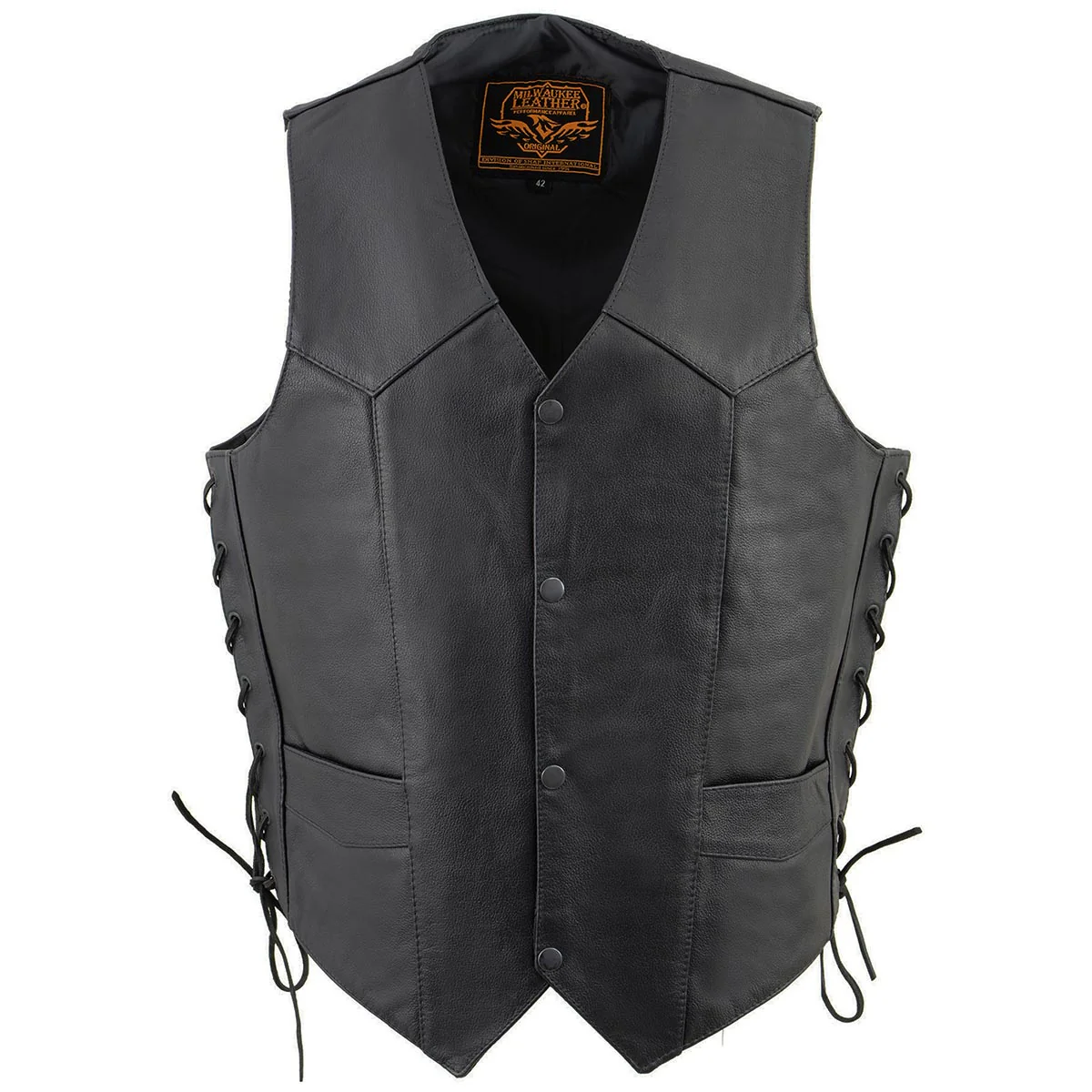 Milwaukee Leather SH131578 Men's Black Leather Classic V-Neck Motorcycle Leather Vest w/ Side Lace - Image 14